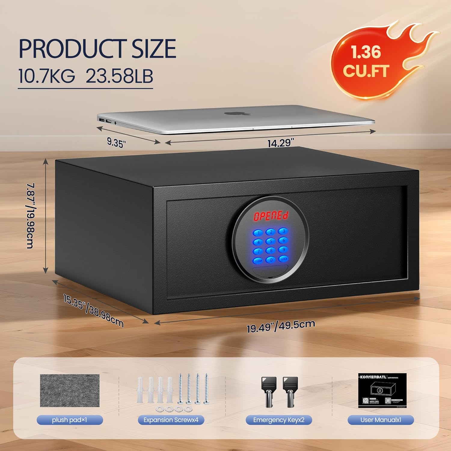 𝟐𝟑 𝐋𝐁 Hotel Safe Box with Administrator's Password Safe with Silent Mode & LED, Laptop Safe with Backlit Keypad 𝐆𝐢𝐟𝐭𝐬