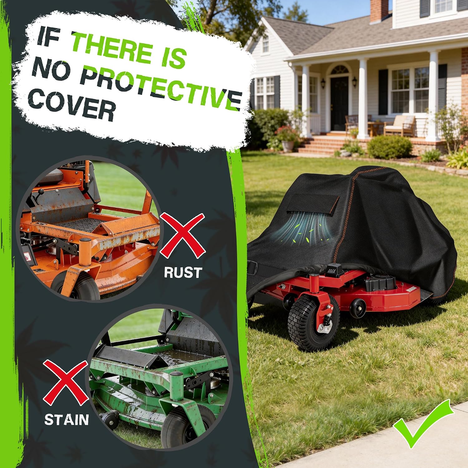 Garden Zero Turn Mower Cover Waterproof,Zero Turn Lawn Mower Covers Windproof,Mower Protector Fit with Air Vents and
