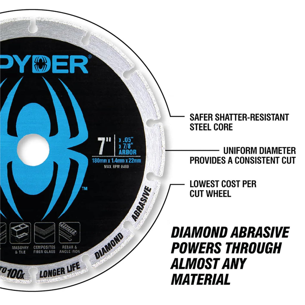 Spyder 14-inch Diamond Bite Cut-Off Wheel for Steel, Cast Iron, Rebar, Stone, Concrete Block, Ceramic Tile, and More, 1-inch Arbor, Shatter-Resistant