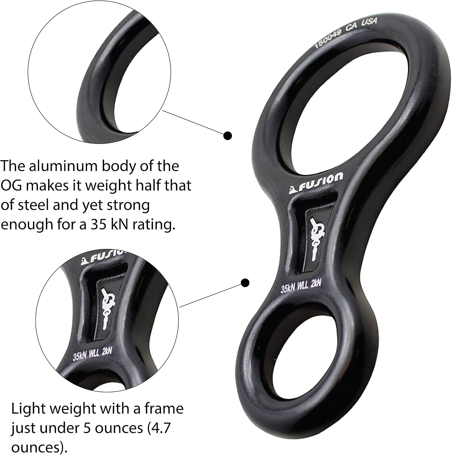 Climb Aluminum Descender - Figure 8 Descender Black