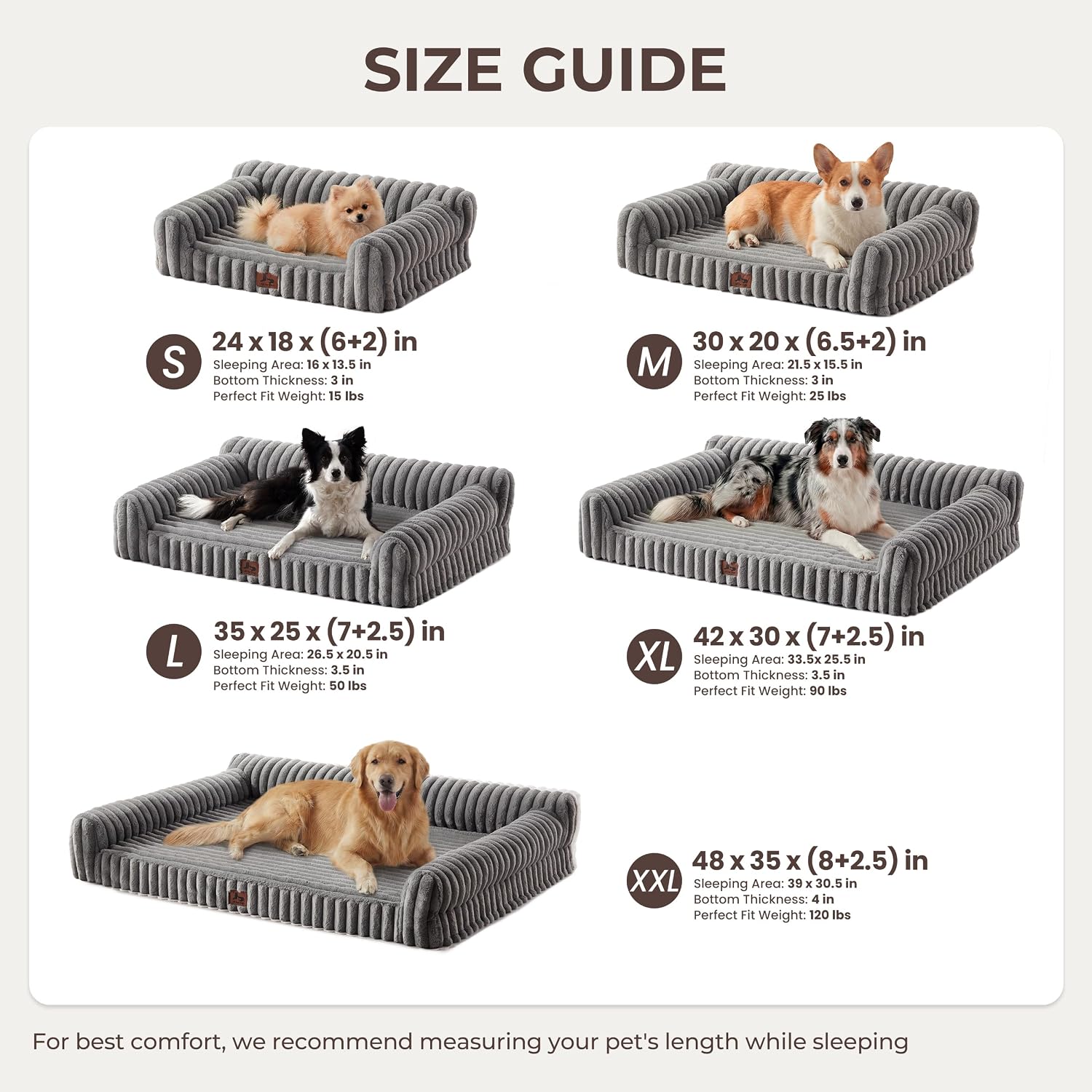 Orthopedic Dog Bed Large Pet Beds with Removable Washable Cover, Couch-Like Sofa Design for S to XXL Dogs Up to 50