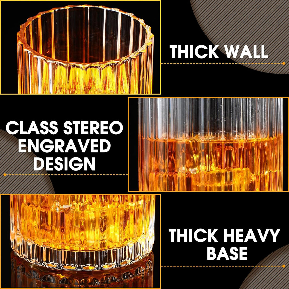 12 Pack Rocks Glasses, 10 oz Old Fashioned Tumblers,Vintage Ribbed