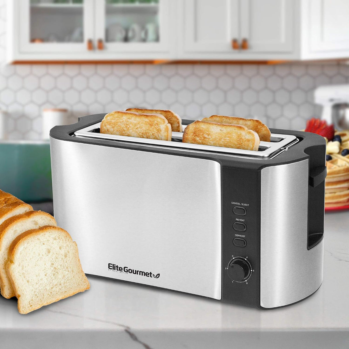 ECT-3100 4-Slice Long Slot Toaster, Stainless Steel | Extra-Wide Slots Fit Bagels, Sourdough & Texas Toast, 6