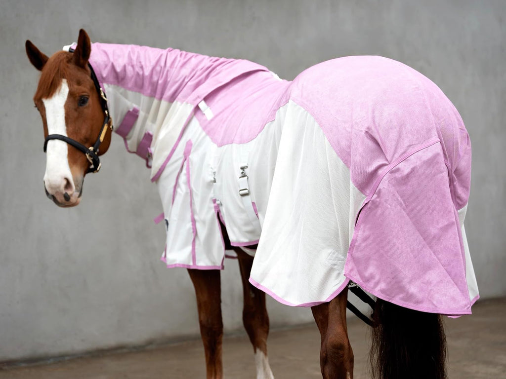 Mesh Horse Fly Sheet with Detachable Neck Cover | Dual-Zone UV Protection & Breathable Design | Elastic Webbing Belly