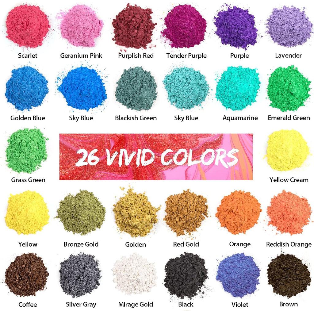 Mica Powder for Resin 104g - 26 Colors Epoxy Pigment Dye | Cosmetic Grade Mica Powder for Soap Making, Candle Making