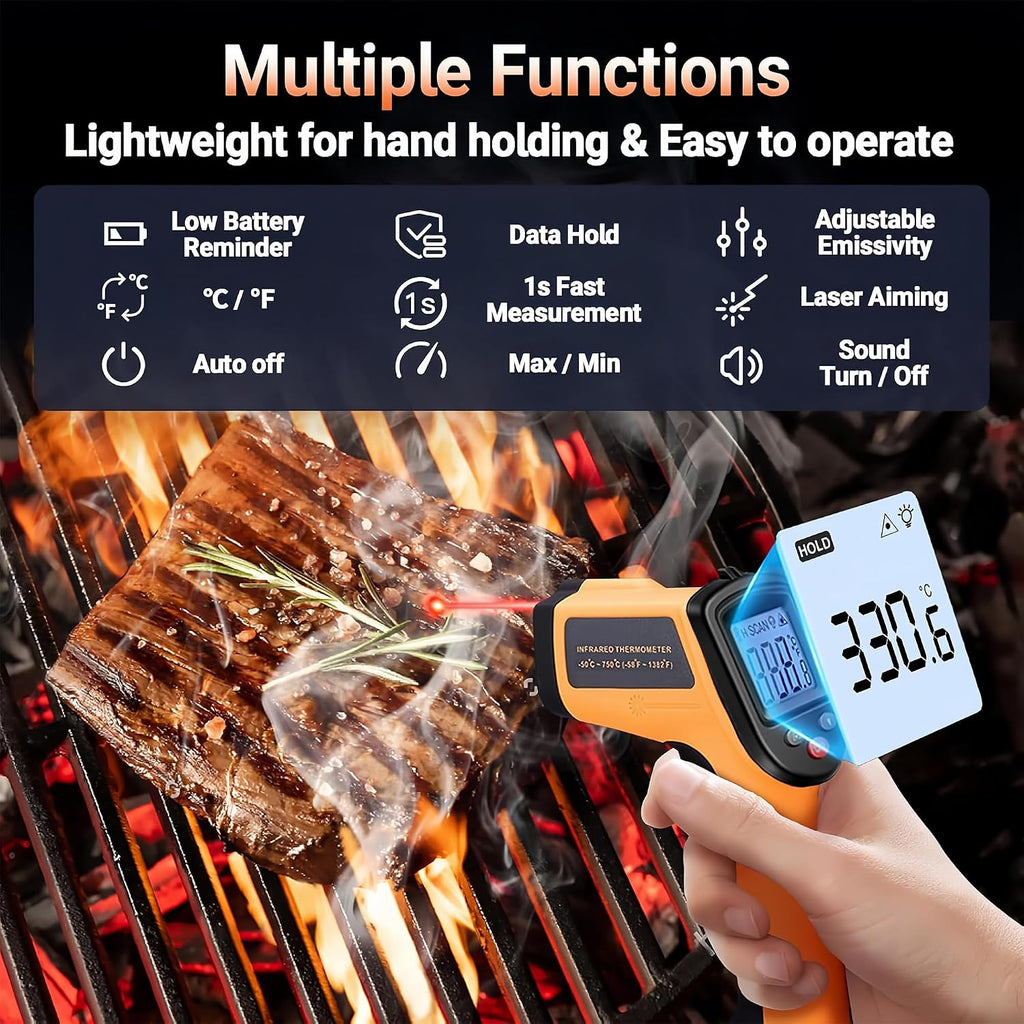 Infrared Thermometer Gun, -58°F to 712°F, 12:1 D:S