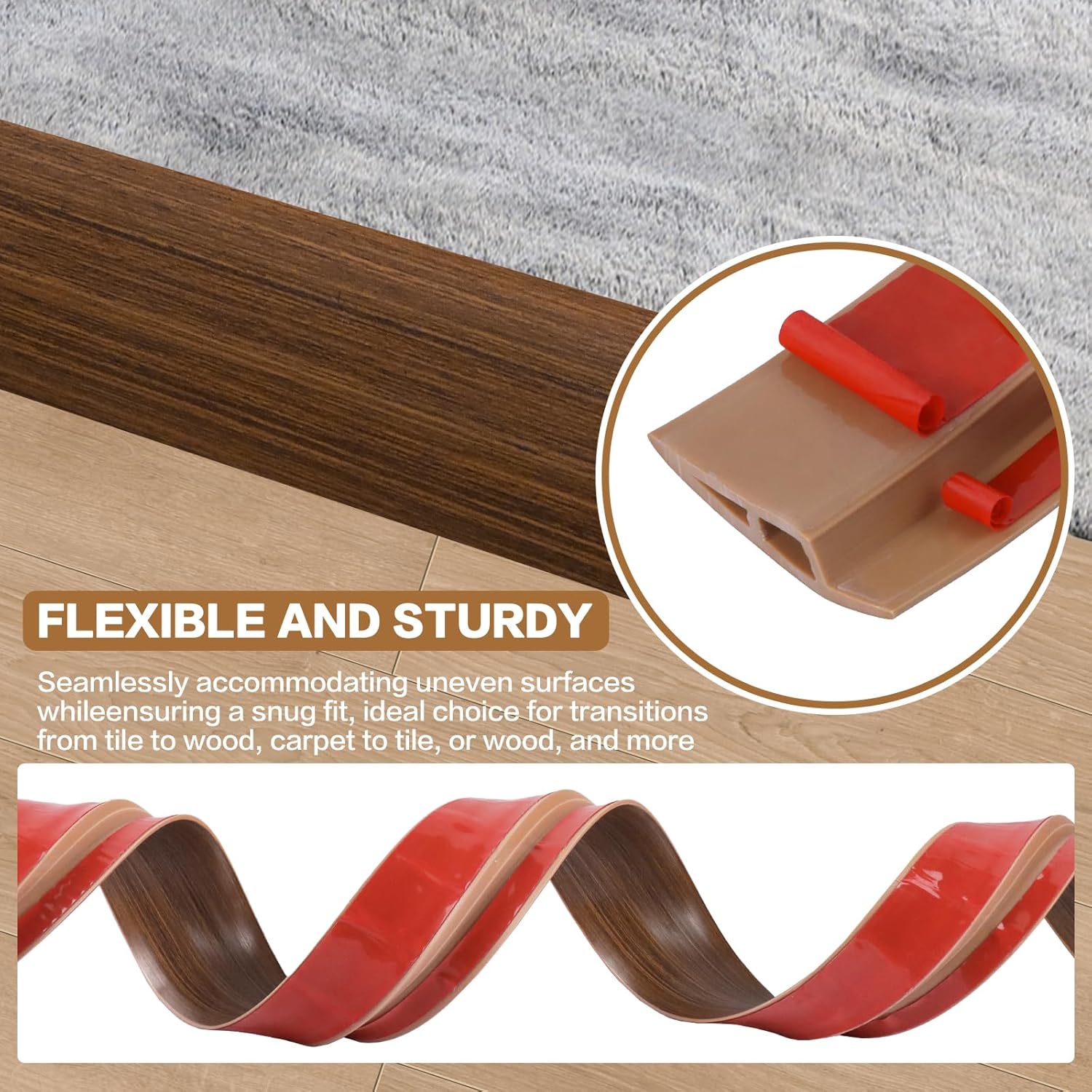 Floor Transition Strip Vinyl Door Threshold Ramp Self Adhesive Carpet Edging Strip Doorway Edge Trim, Overlap Edge
