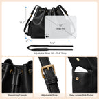 Vegan Leather Bucket Bag Drawstring Crossbody Purse for Women