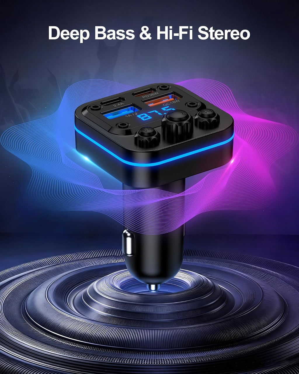 Bluetooth Fm Transmitter for Car, Fast Charging, Blue Tooth 5.4 Car Charger | USB-C USB-A Multi Ports, Wireless Radio