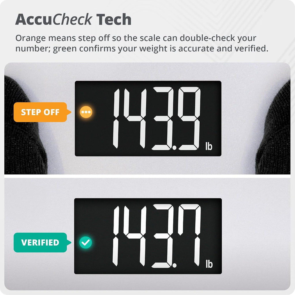 AccuCheck Digital Bathroom Scale for Body Weight (Pearl Gray) | Accurate Weight Scale with Double-Check Tech, Large