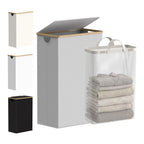 Slim Laundry Hamper with Lid and Removable Bag, 75L Light Grey
