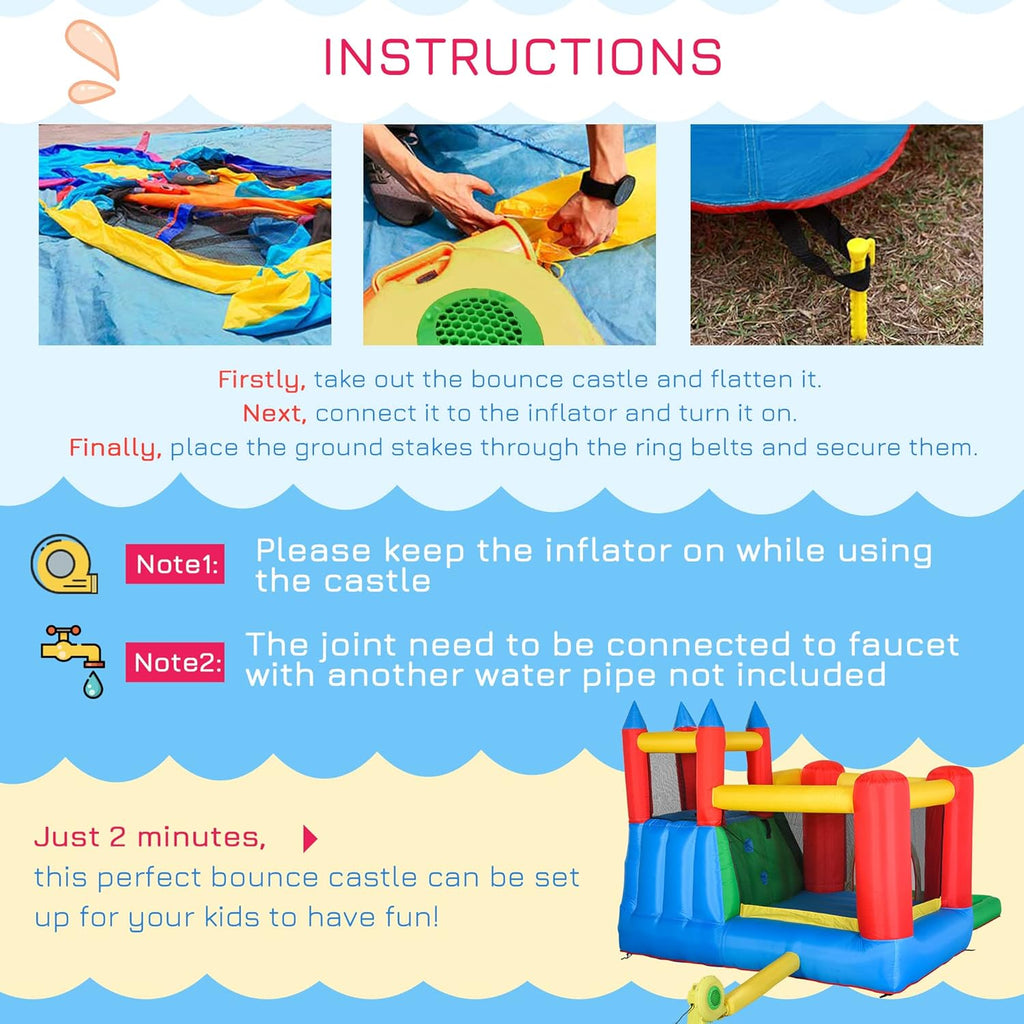 6-in-1 Kids Bounce House Inflatable Water Slide with Pool, Water Cannon, Climbing Wall, Inflator Included, Jumping
