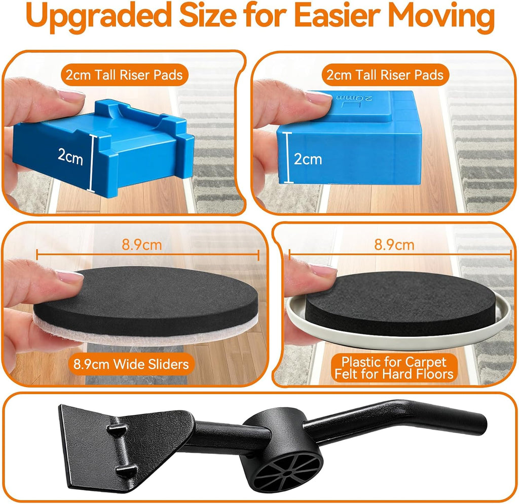 3.5 Inch Furniture Sliders with Lifter Tool, 12 PCS Multi-Surface Movers Kit for Carpet and Hardwood Floors, Heavy