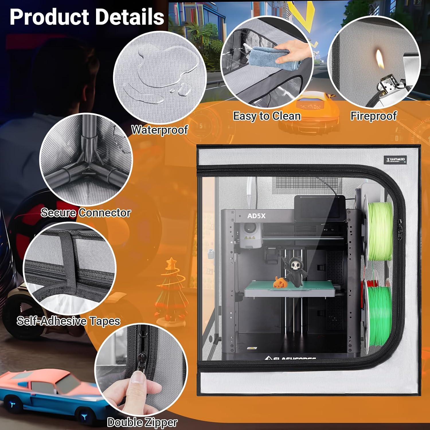 3D Printer Enclosure with Ventilation Kit for Anycubic Kobra 3/3 V2 Combo/Flashforge AD5X 3D Printers,Fireproof &