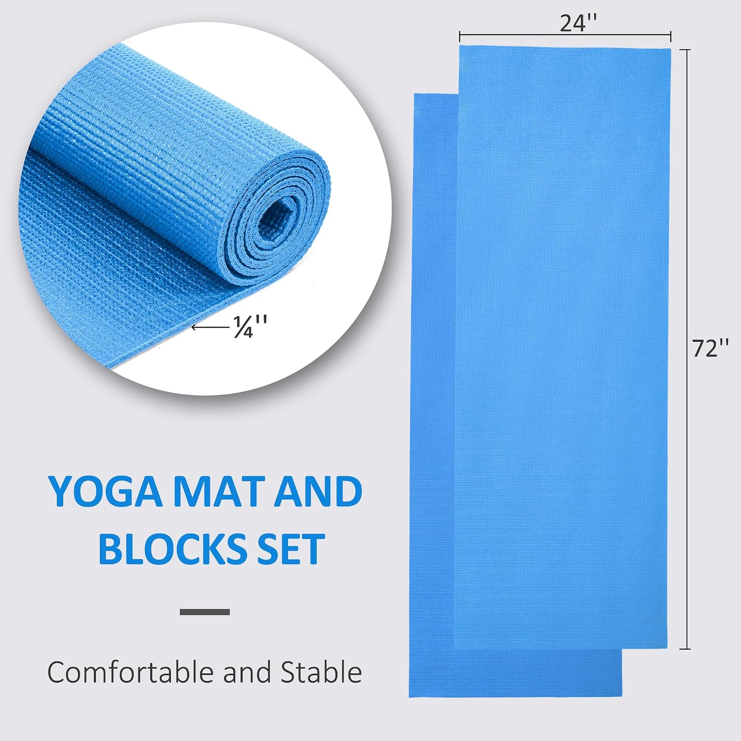 Signature Fitness All Purpose 0.25 Inch Thick High Density No Tear Exercise Yoga Mat with Strap & Lightweight
