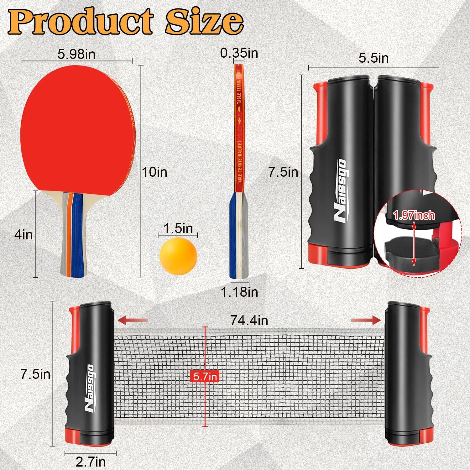 Table Tennis Set with Retractable Net, Portable Ping Pong Paddle Set with 2 Rackets, 8 Balls and Mesh Bag, Easy Setup