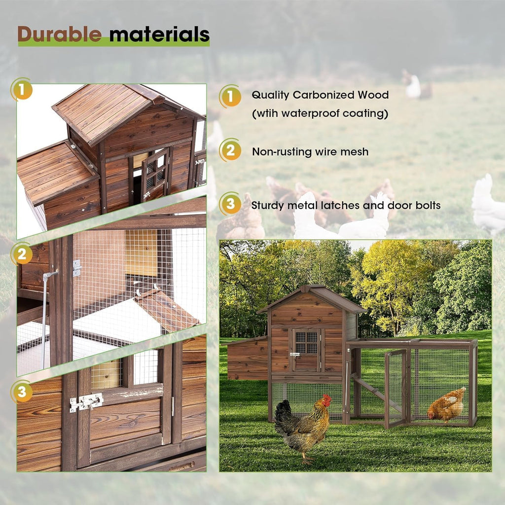 Large Wooden Chicken Coop, 160IN Outdoor Chicken Cages and Run with Nesting Boxes for 2-8 Chickens, Hen Run Poultry