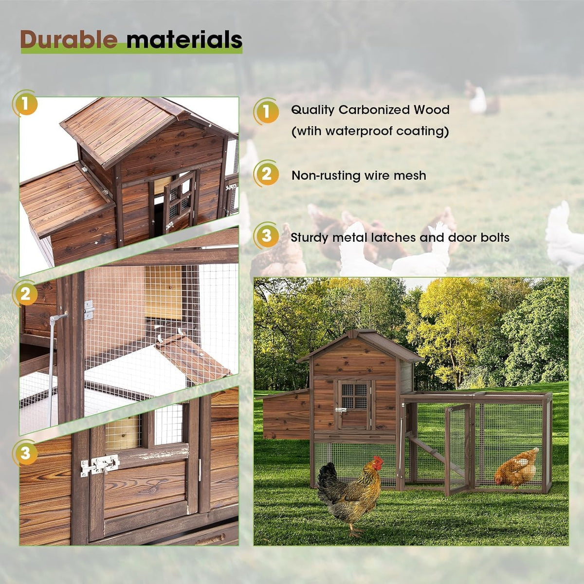 Large Wooden Chicken Coop, 160IN Outdoor Chicken Cages and Run with Nesting Boxes for 2-8 Chickens, Hen Run Poultry