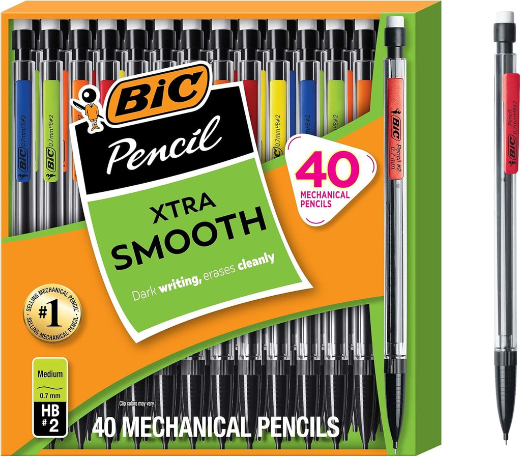 Xtra Smooth Mechanical Pencil, 0.7 mm Medium Point, 40-Count Pack | Refillable and Retractable Design |