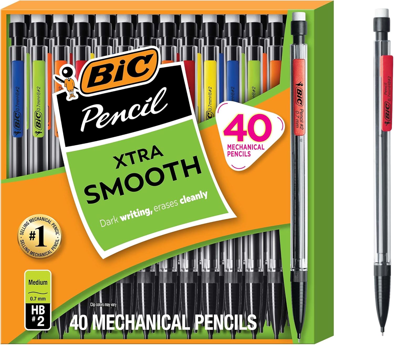 Xtra Smooth Mechanical Pencil, 0.7 mm Medium Point, 40-Count Pack | Refillable and Retractable Design |