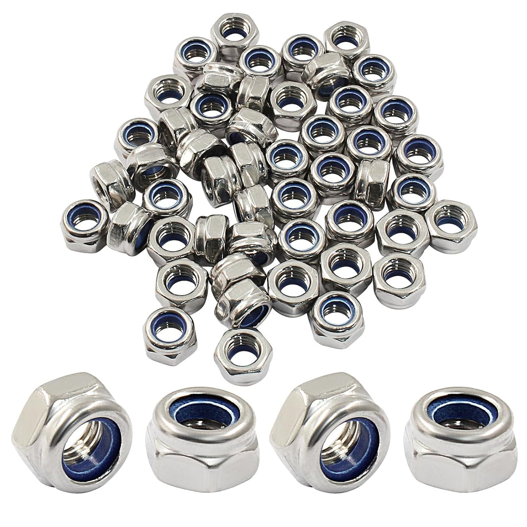 Hordion 50Pcs M5-0.8mm Nylon Lock Nut, Stainless Steel Nylon Insert Locknut