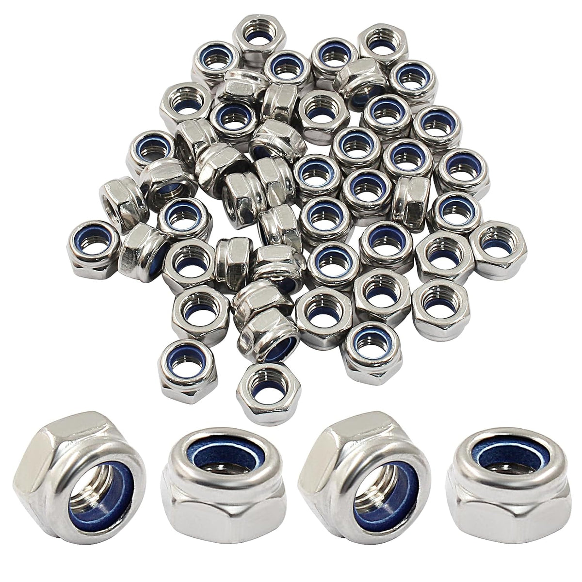 Hordion 50Pcs M5-0.8mm Nylon Lock Nut, Stainless Steel Nylon Insert Locknut