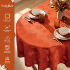 Fall Jacquard Oval Tablecloth, 60 x 84 Inch Burnt Orange