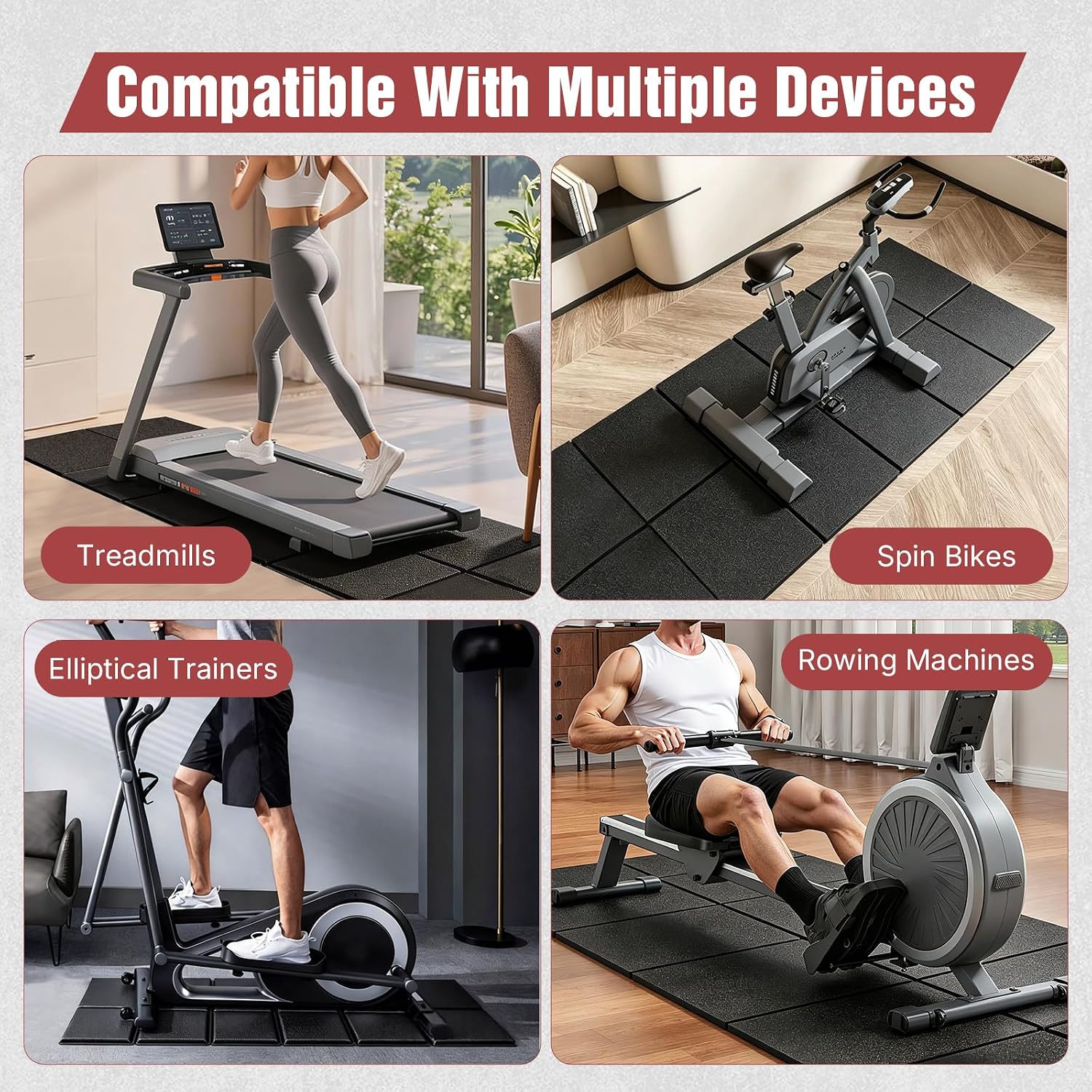 Treadmill Mat for Floor Protection, 68" × 29" Heavy Duty Exercise Equipment Mat for Home Gym, Anti-Slip Shock