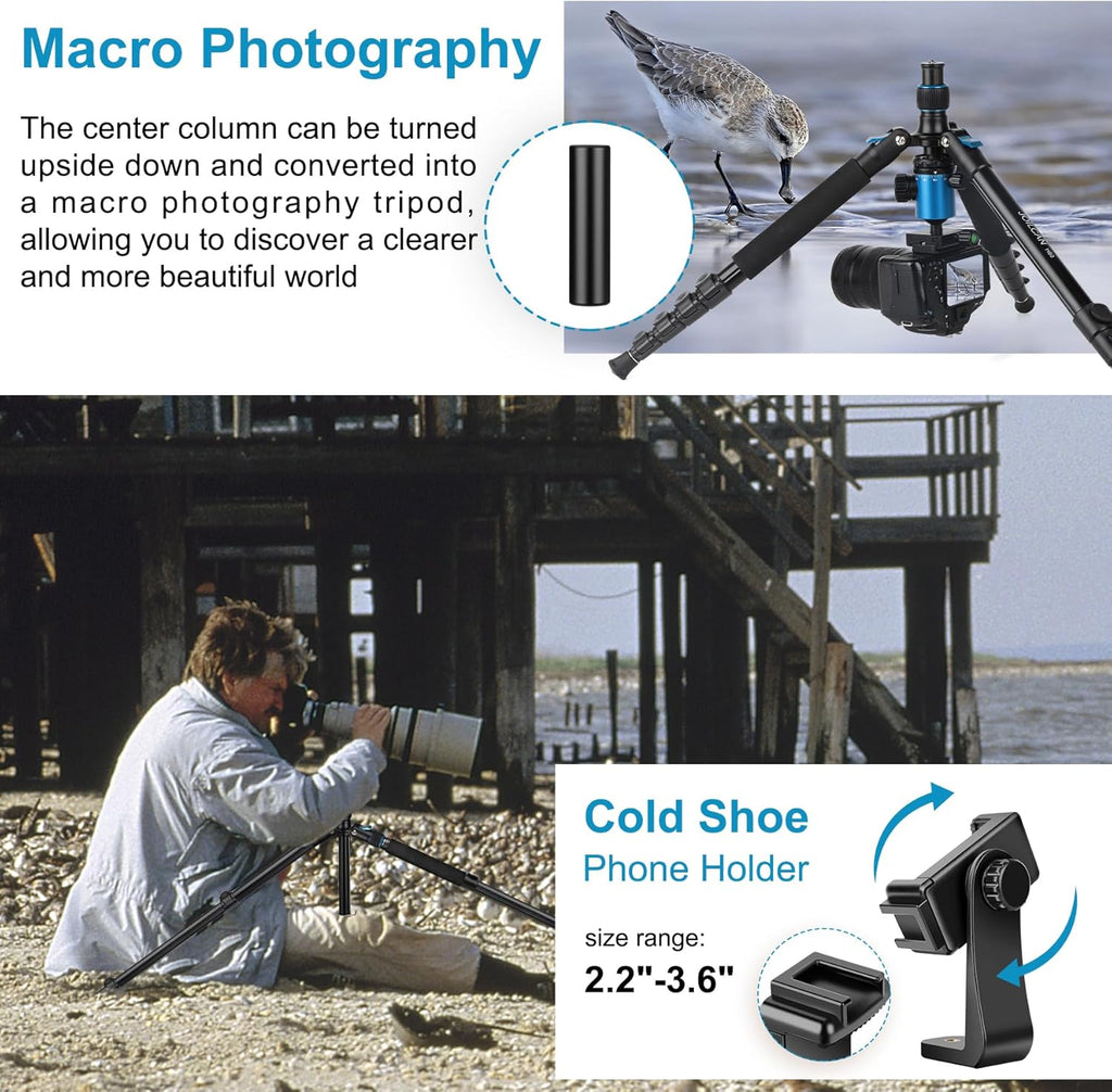 81" Tripod for Camera Phone, 83" Aluminum Camera Tripod Monopod | Tall DSLR Tripod with 360°Ball Head, Heavy Duty