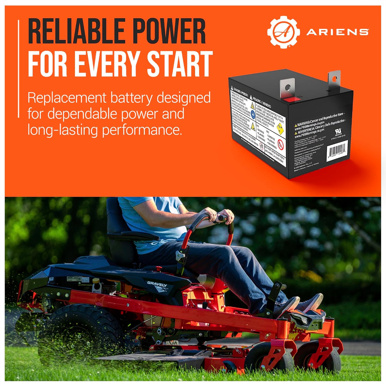 12 Volt Replacement Battery, Heavy-Duty Electrical Starting Battery Parts for Edge, IKON, Gravely ZT X, and ZT XL