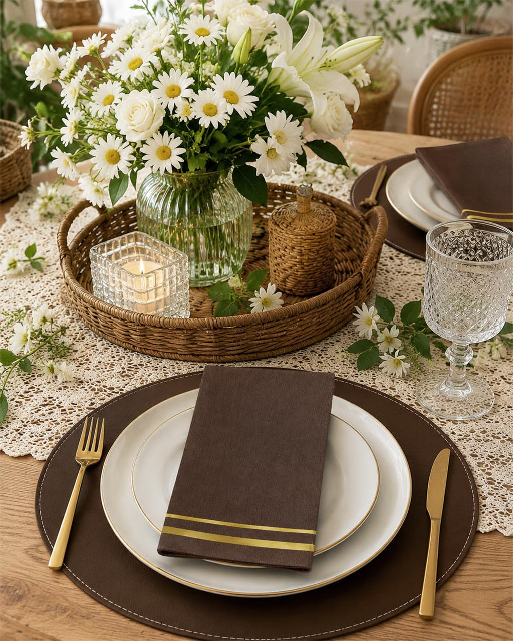 100-Count 3-Ply Disposable Napkins - Brown Paper Dinner Napkins