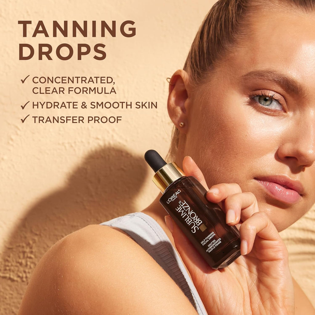 Sublime Bronze Self Tanning Facial Drops with Hyaluronic Acid, Gradual Tan, Fragrance-Free, 1 fl. Oz