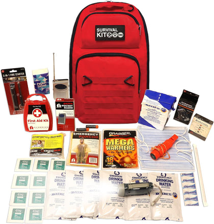 QK 1 Person, 3 Day Prepared Emergency Kit - Go Bag Kit - Food, Water, Tools | 44 pc First Aid Kit, Emergency