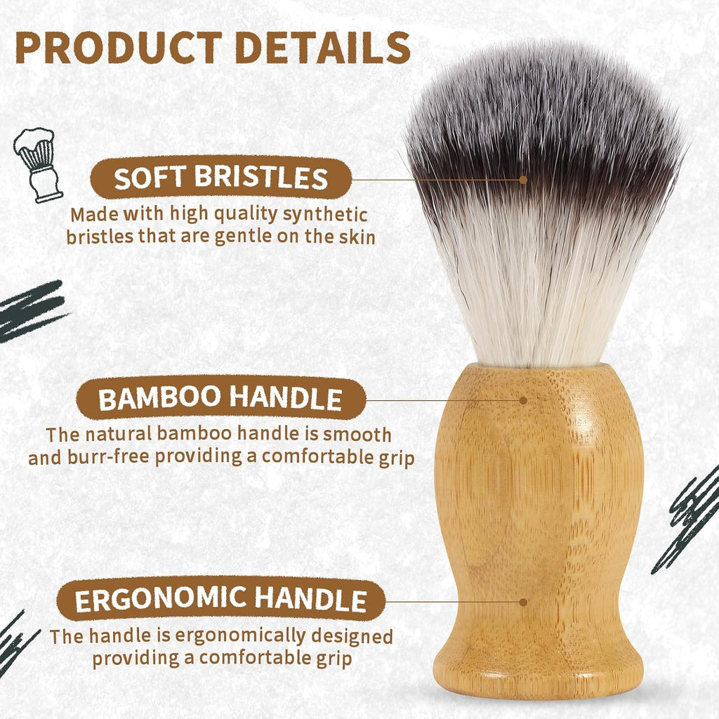 Bamboo Shaving Brush and Bowl with Synthetic Badger Bristle | Odorless Bristle, Ergonomic Handle, Starter Men’s