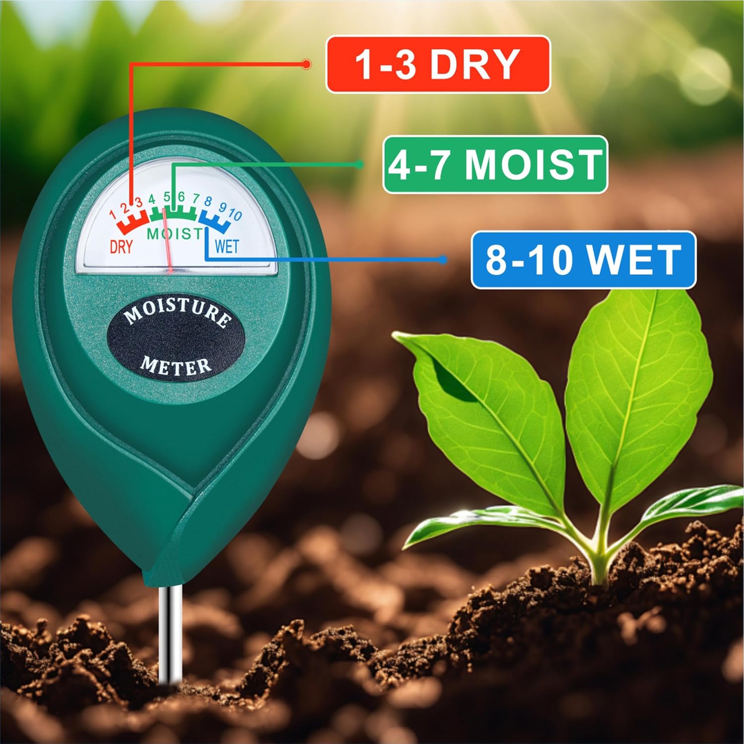 Long Probe Deep Use Soil Moisture Meter Sensor, Water Monitor Indicator, Hygrometer for Outdoor Indoor Large Pot