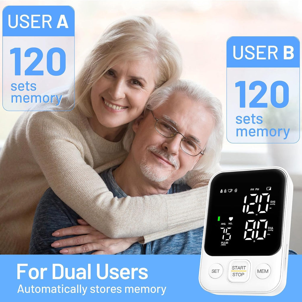 Blood Pressure Monitor Upper Arm Machine Accurate Adjustable BP Cuff Kit Led Backlit Display 2 Users 240 Sets Memory