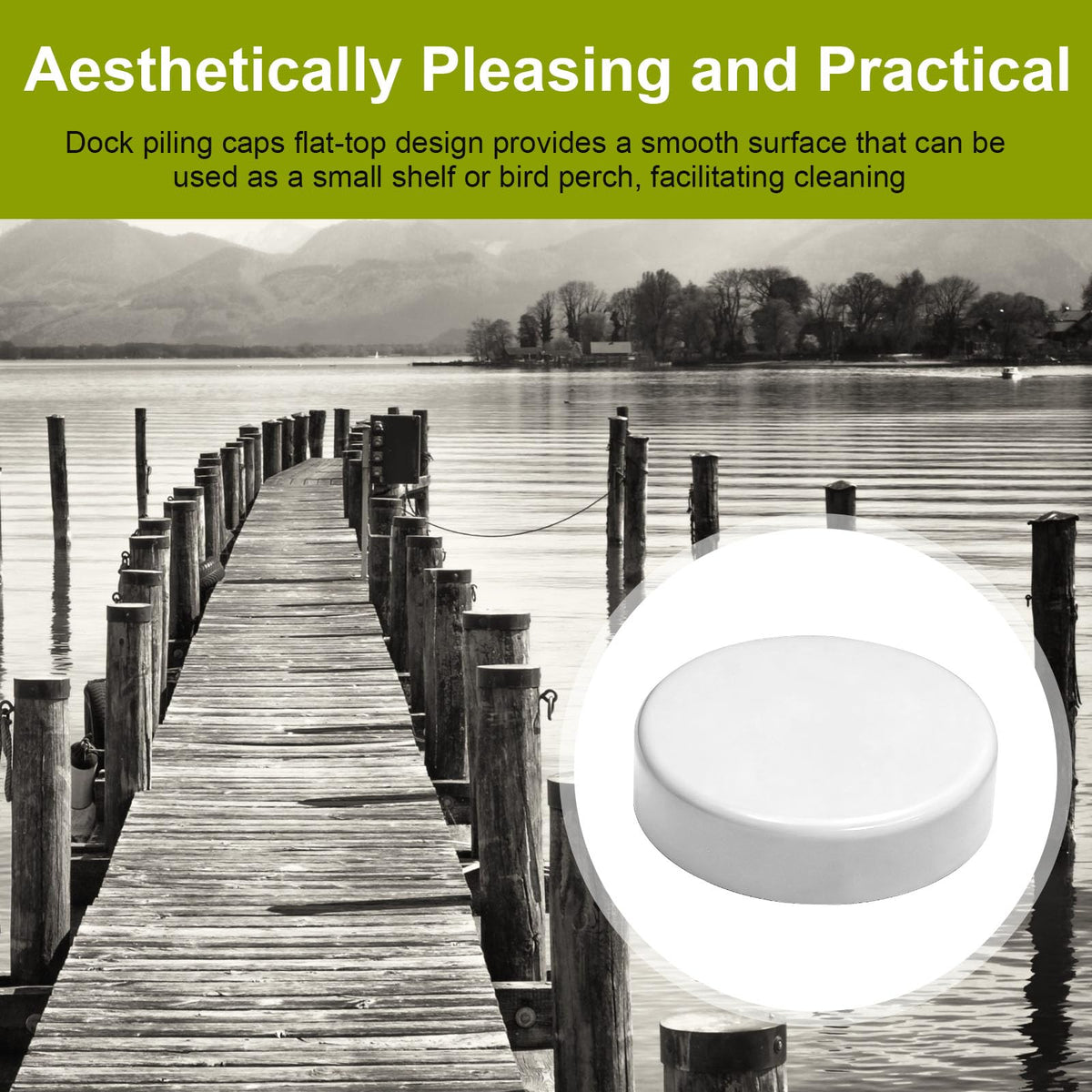 Dock Piling Caps, 9" Flat Top Design Piling Cover, Dock Post Cap Round