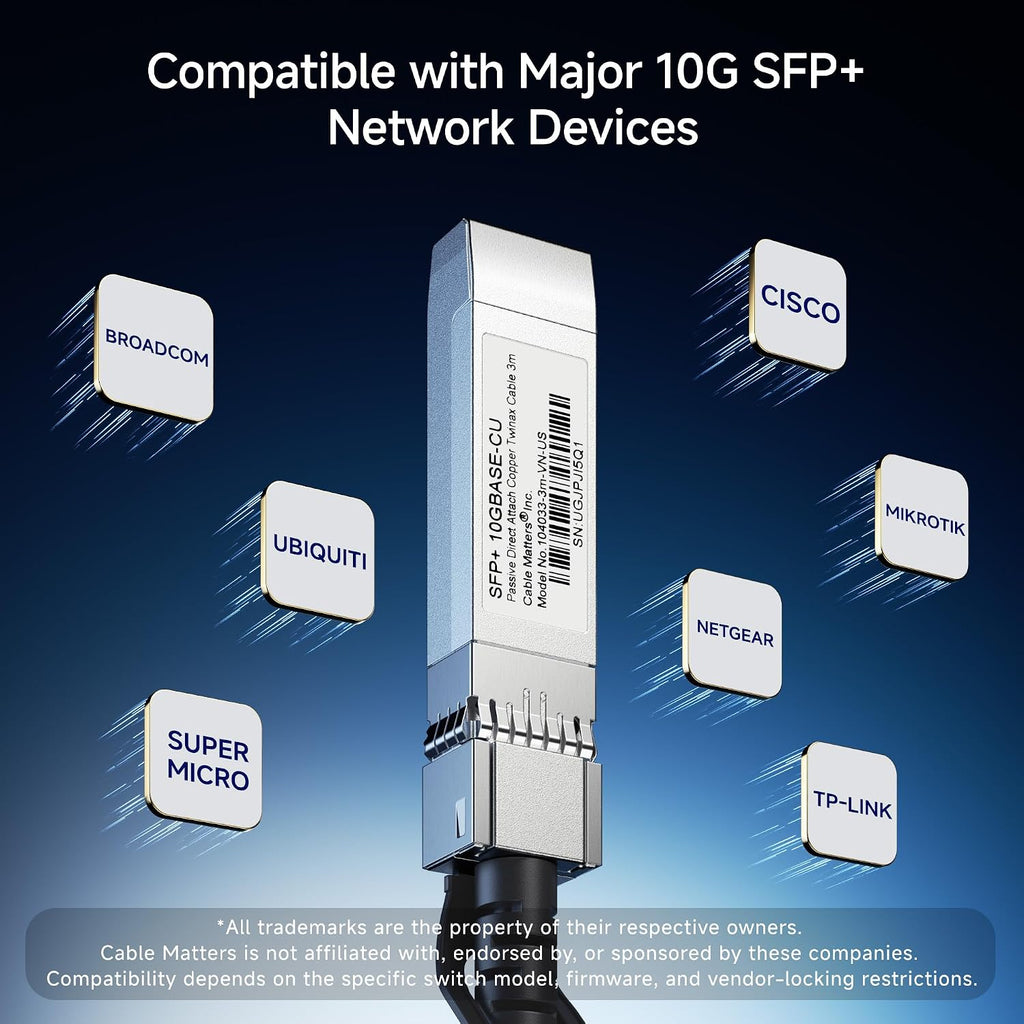 Cable Matters 10Gbps DAC Twinax SFP+ Cable, 3m/9.8ft