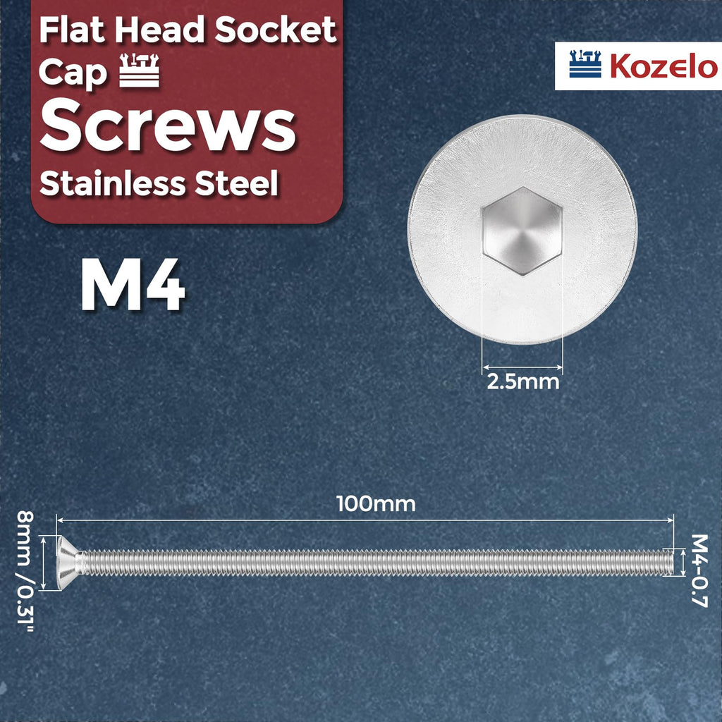 Kozelo 5Pcs[M4-0.7x100] Flat Head Socket Cap Screw Countersunk Bolt