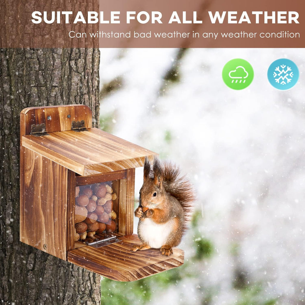 Wooden Squirrel Feeder Box, Sturdy Squirrel Feeding House with Thickness 1.5CM Wood, No Assembly Required, for