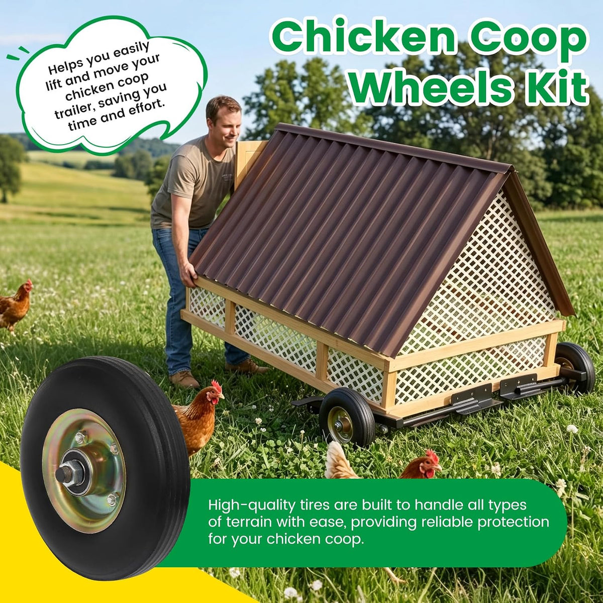 Chicken Coop Wheel Kit with Lift Assist Handle