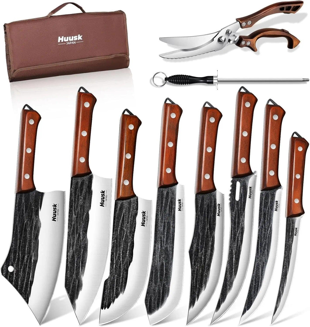 Butcher Knife Set, 10-Piece Hand Forged Chef Knife Set with Bag