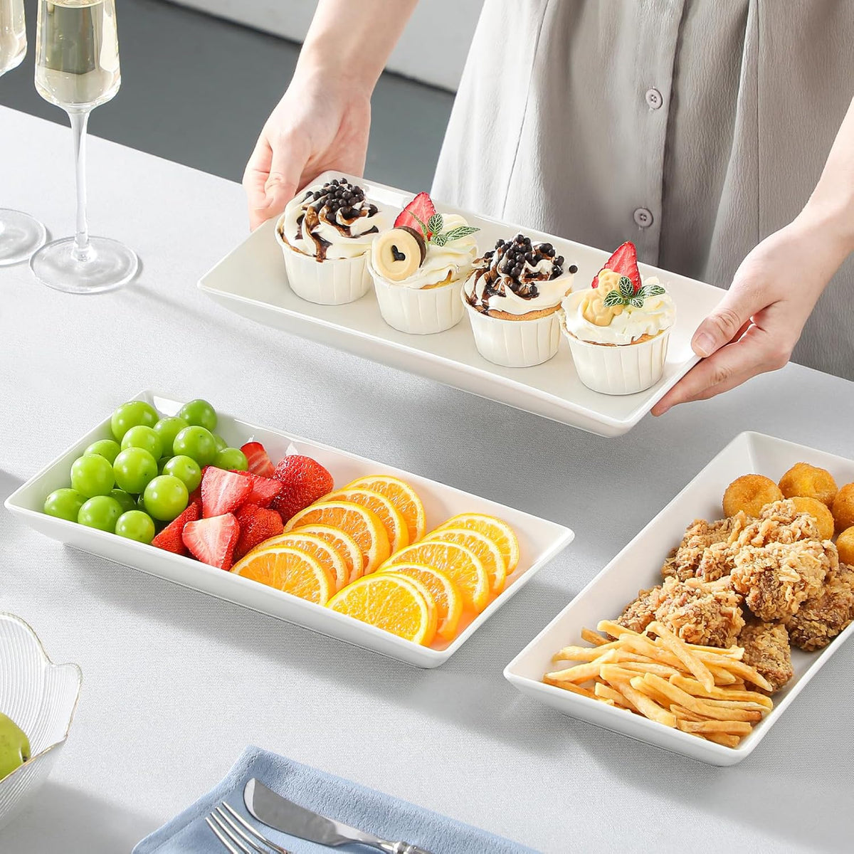 3 Tier Serving Trays, White Porcelain Serving Platters, 12 Inch