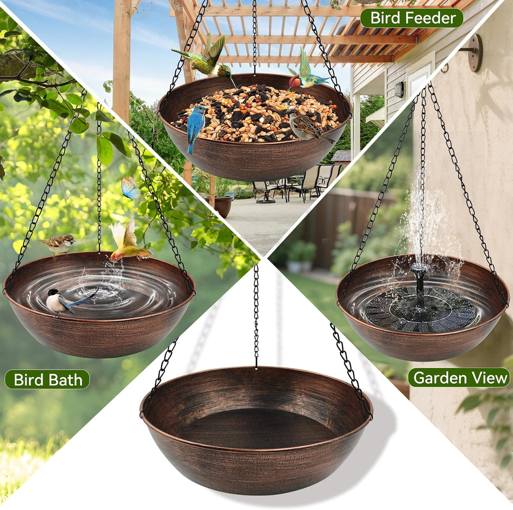 13" Metal Hanging Bird Bath with Chains and Hook