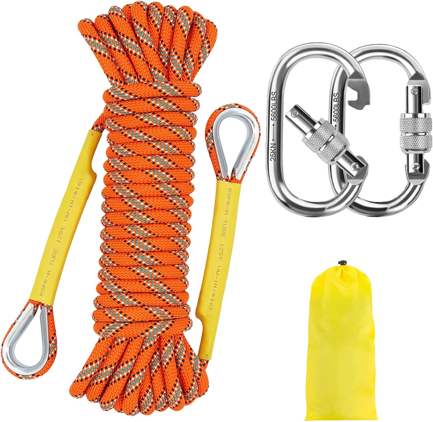 Orange/Black/Blue/Green Climbing Rope 10M(32ft) 20M(64ft) 30M(96ft) 50M(160ft), 8MM Static Rock Climbing Rope with 2