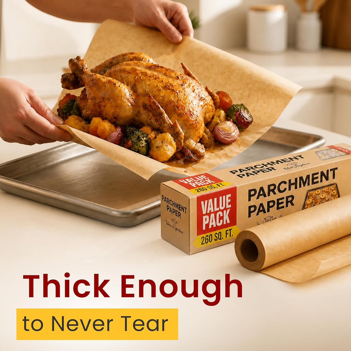 Unbleached Parchment Paper Roll with Cutter, 15in x 210ft