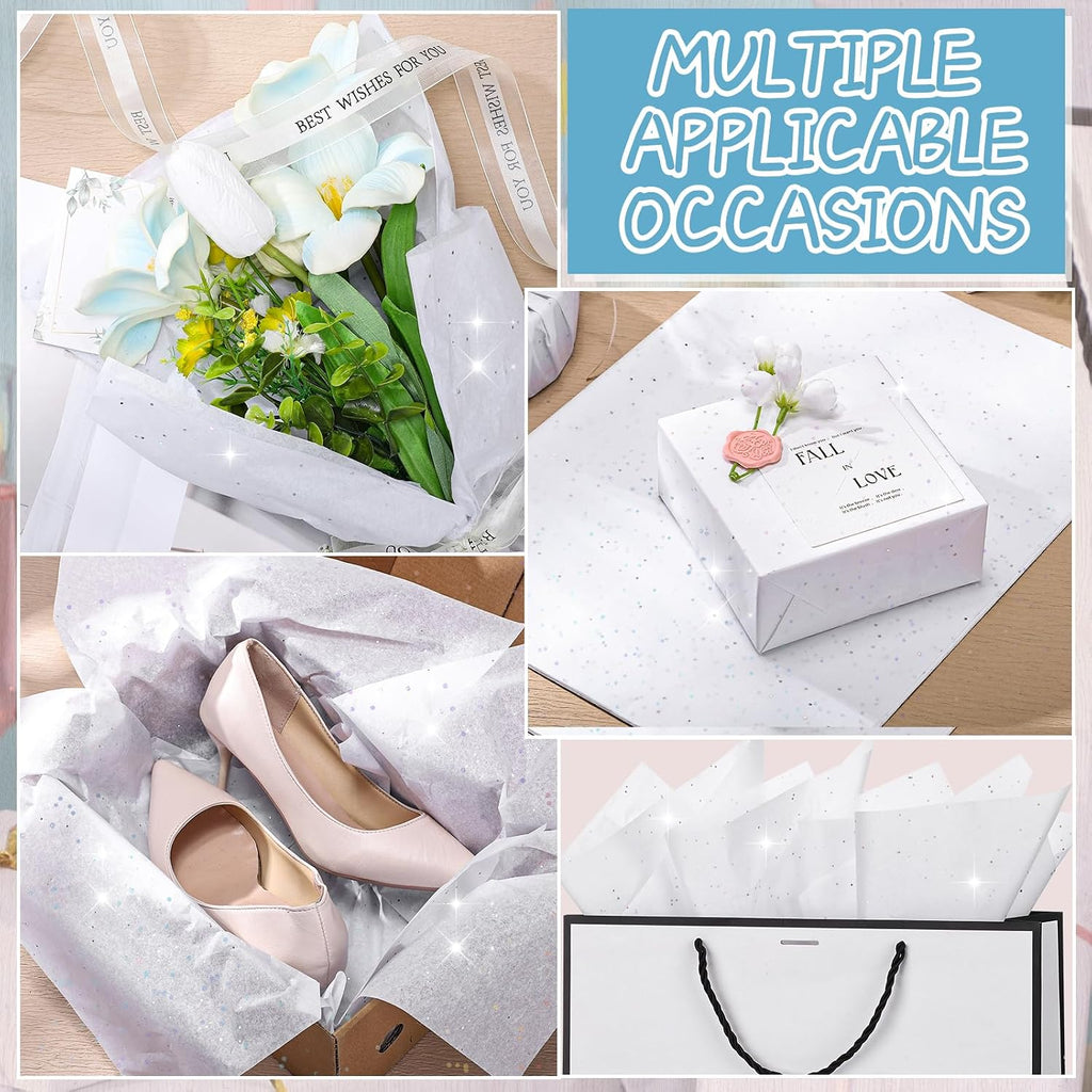 135 Sheets White Tissue Paper for Gift Bags 20 x 14 Inch Sparkle