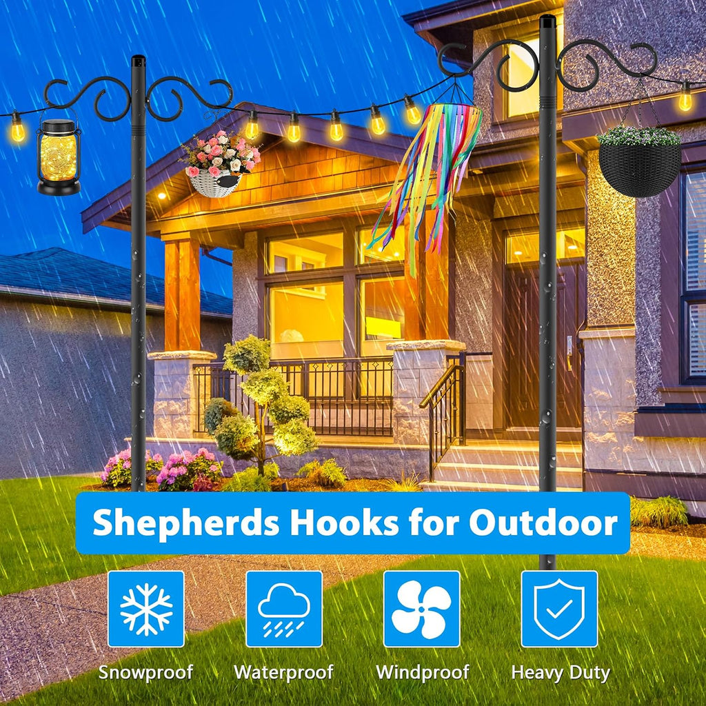 90 Inch 2 Pack Adjustable Shepherds Hooks for Outdoor with 5 Prong Base Heavy Duty Outdoor Garden Shepherds Hooks