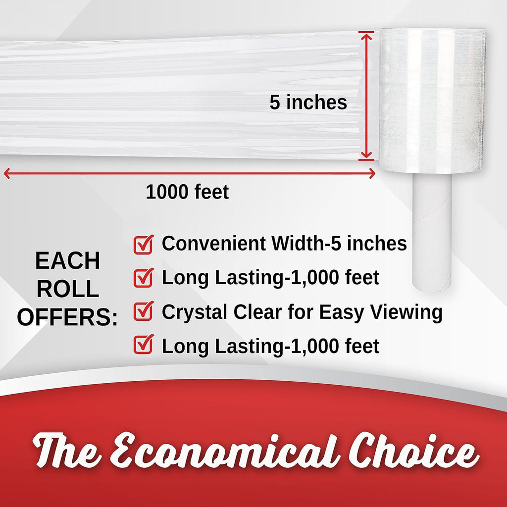 Mini Hand Stretch Wrap 2Pack 5 Inch 1000Ft 80 Gauge Shrink Wrap | Heavy Duty Industrial Strength Mini Shrink Wrap