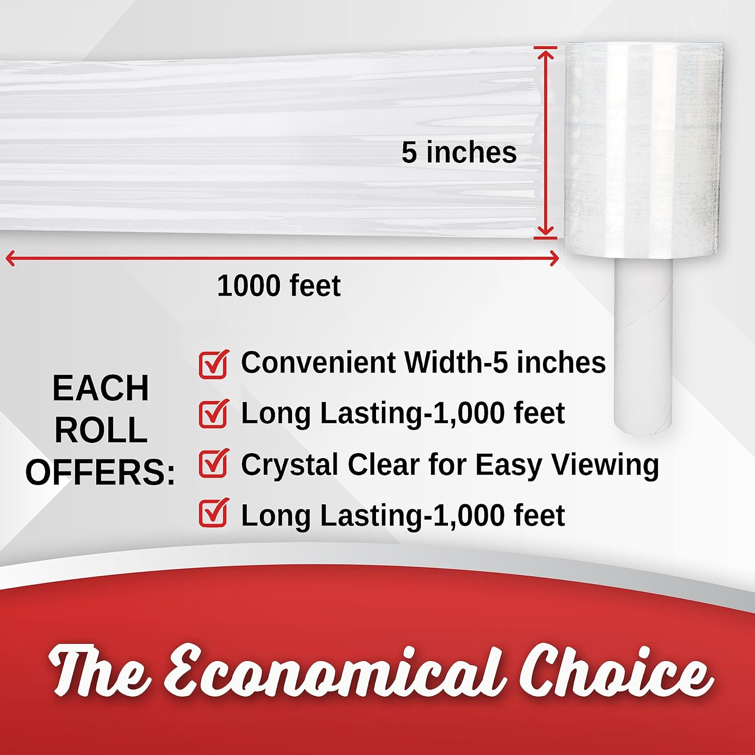 Mini Hand Stretch Wrap 2Pack 5 Inch 1000Ft 80 Gauge Shrink Wrap | Heavy Duty Industrial Strength Mini Shrink Wrap
